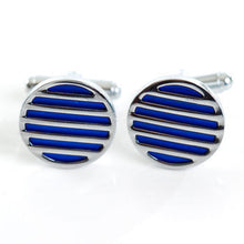 Manchetknopen blauw chrome strepen