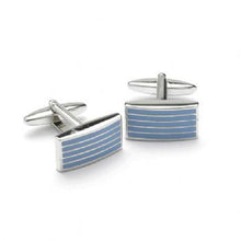 Manchetknopen blauw rechthoek chrome strepen
